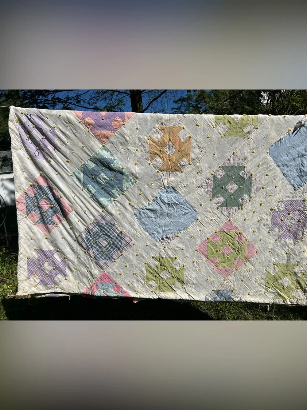 Vintage Quilt Patchwork Handmade Quilt Blanket Pastel Cottagecore As Is 68x88